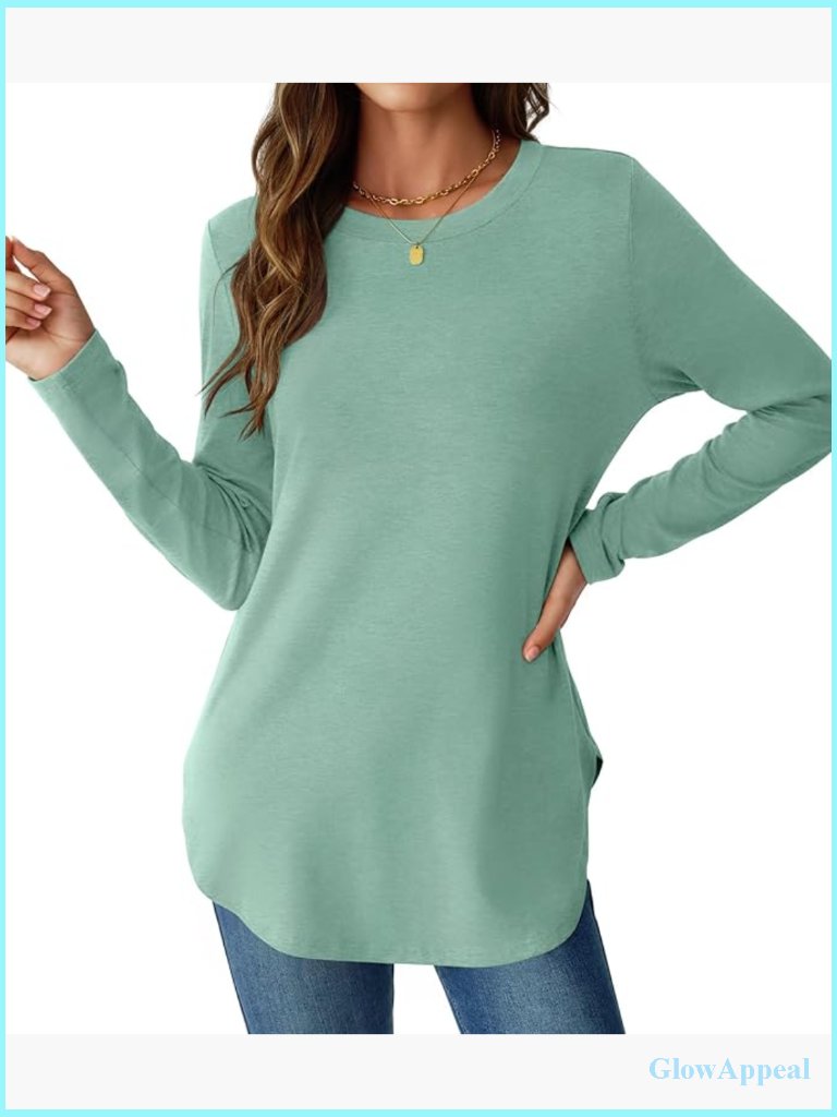 Long Sleeve Loose Fit Tunic Crew Neck Side Split T Shirt Blouse